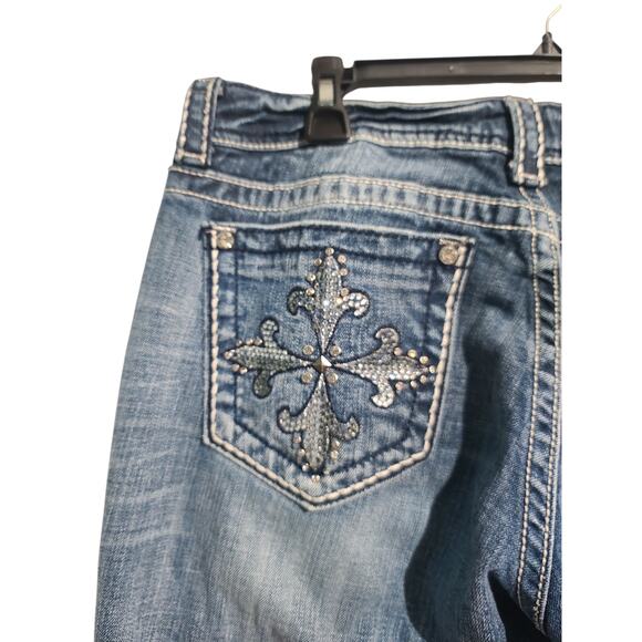 Miss Me Easy Boot Rhinestone Embellished Jeans Size 31 Blue EUC JES422EL - Picture 3 of 6